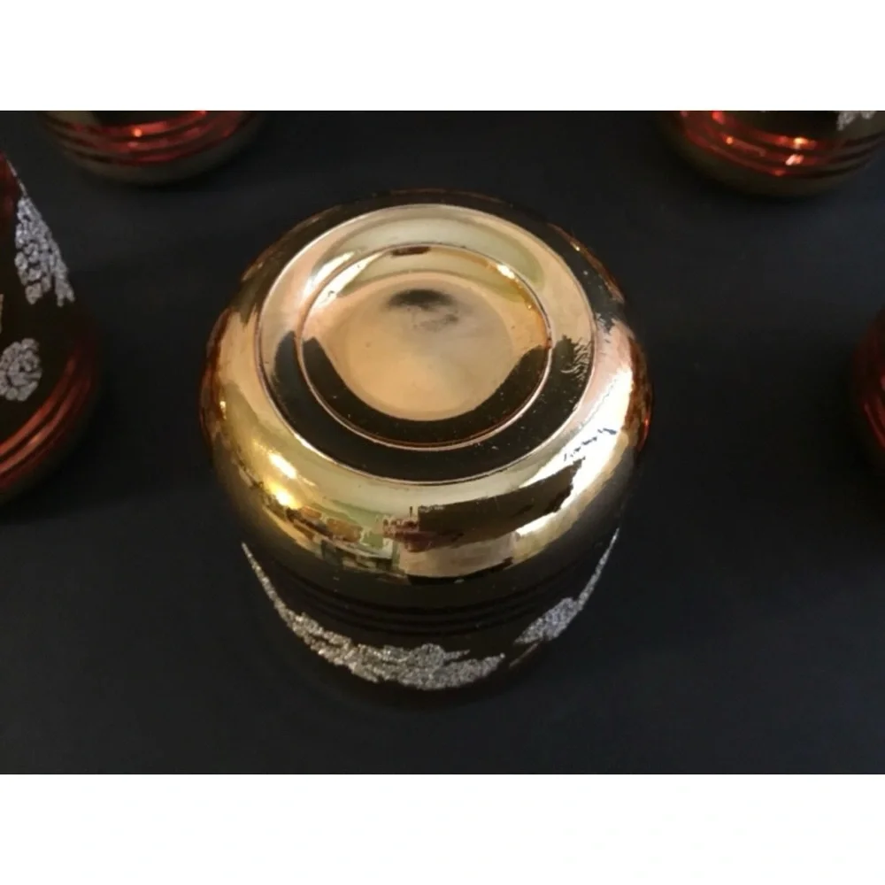 Mid Century Crown Ruby Gold Glitter Embossed 6 oz Tumblers 6 Piece Set Vintage - Picture 4 of 9